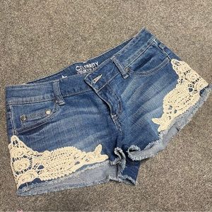 Denim shorts with white lace from celebrity pink jeans